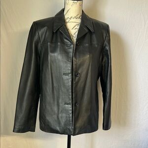 Style & Co Petite Classic Black Leather Jacket Size S